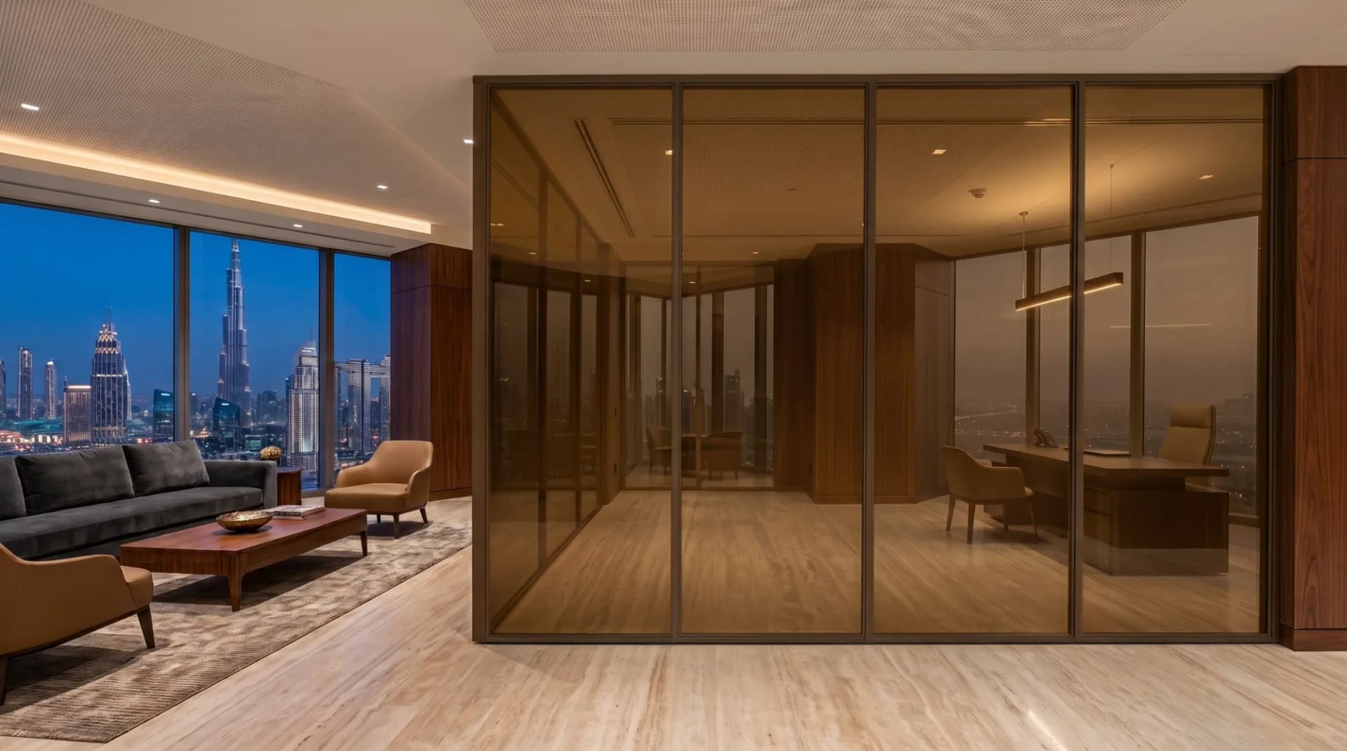 Penthouse glass partition tinted bronze