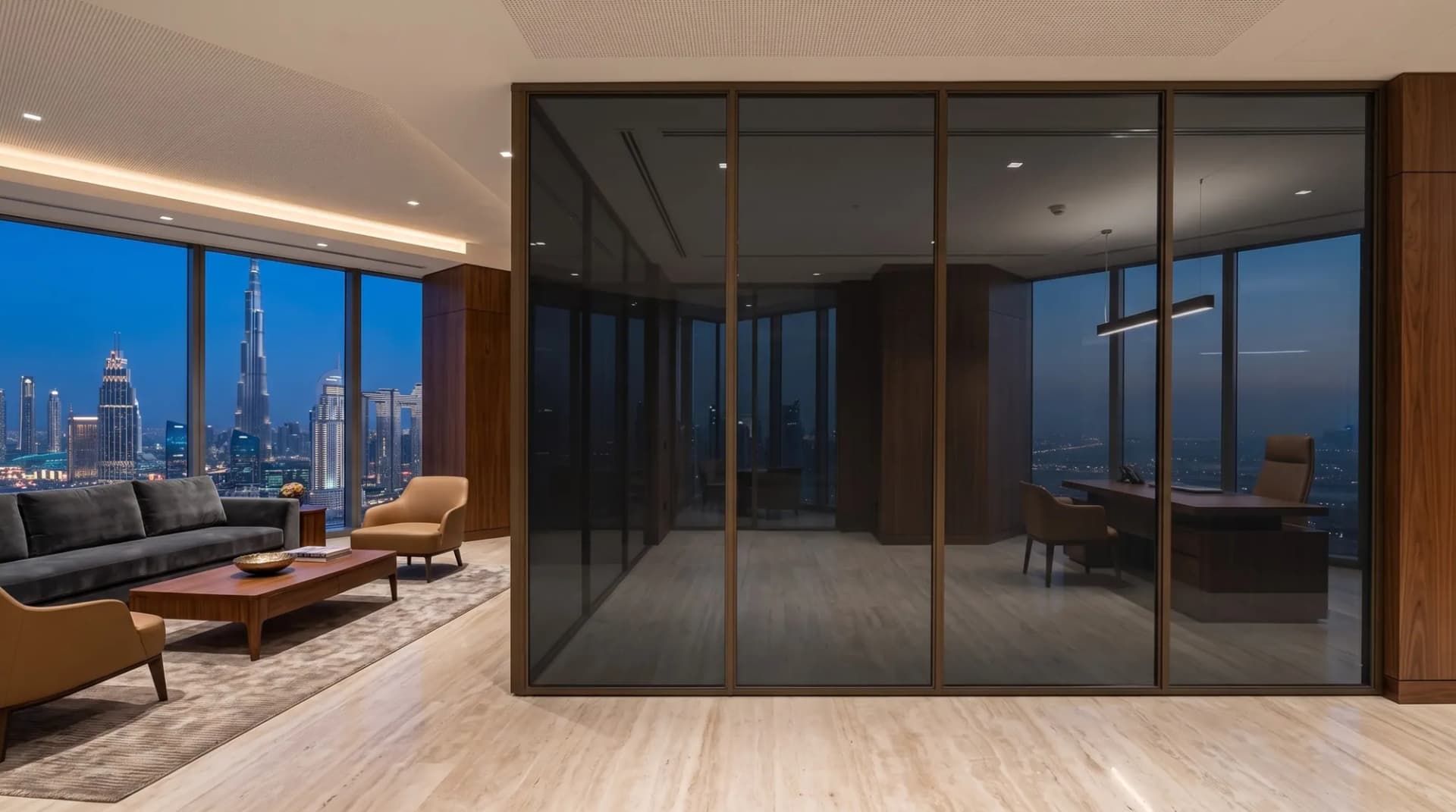 Penthouse glass partition tinted graphite