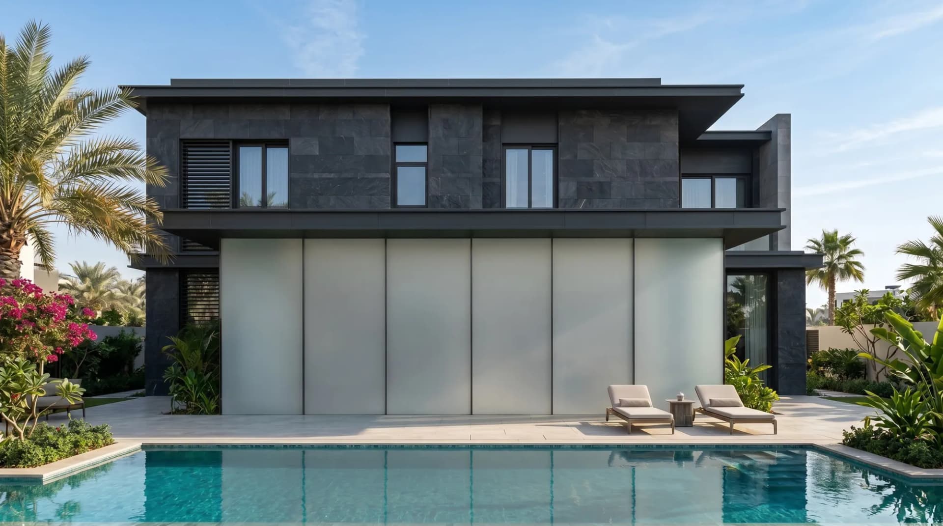 The same villa glazing switched to private