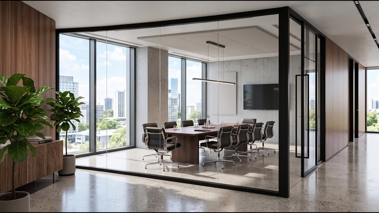 Smart Film switching an office glass partition from clear to opaque